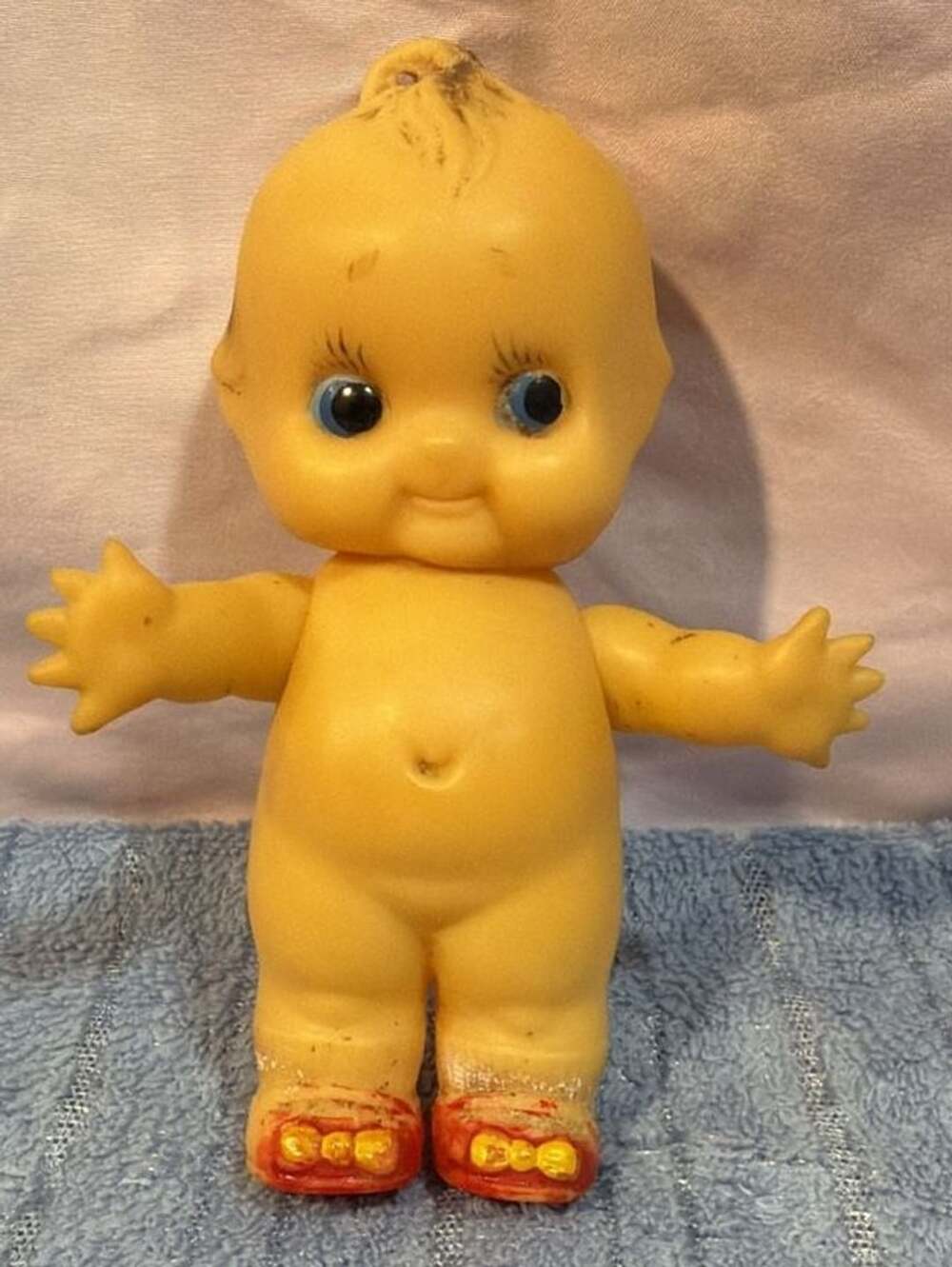 Vintage Kewpie Rubber Squeaker Doll Red Shoes Green Wings
